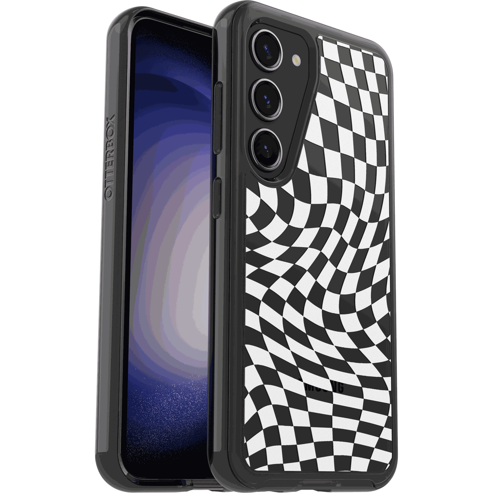 black-and-white-galaxy-s23-zephyr-check-1.png Galaxy S23 Case Symmetry Series Clear Black + White - Image 1
